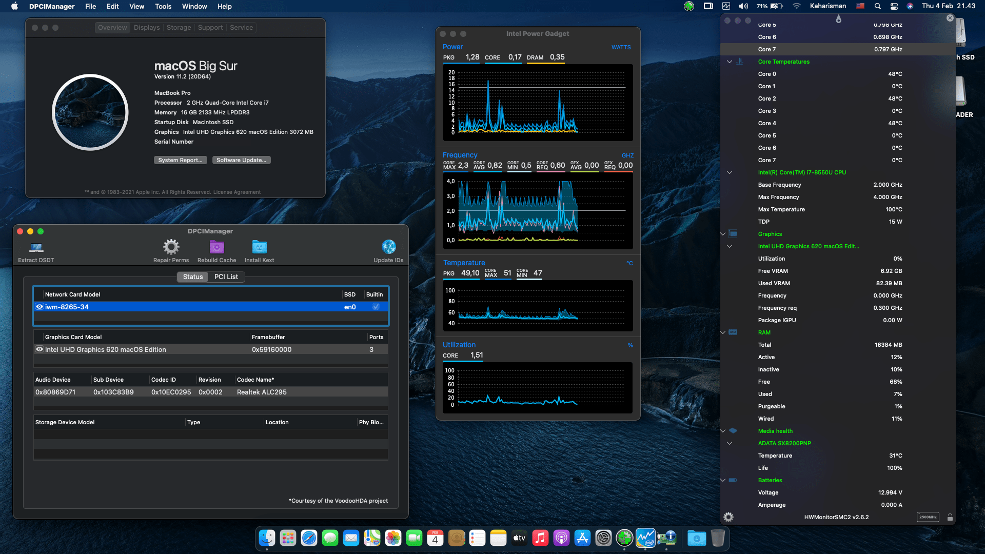 Success Hackintosh macOS Big Sur 11.2 Build 20D64 at HP Spectre X360 13-AE0XX Convertible